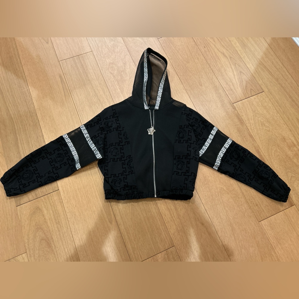 Black Hoodie and pants with White Geometric Accents